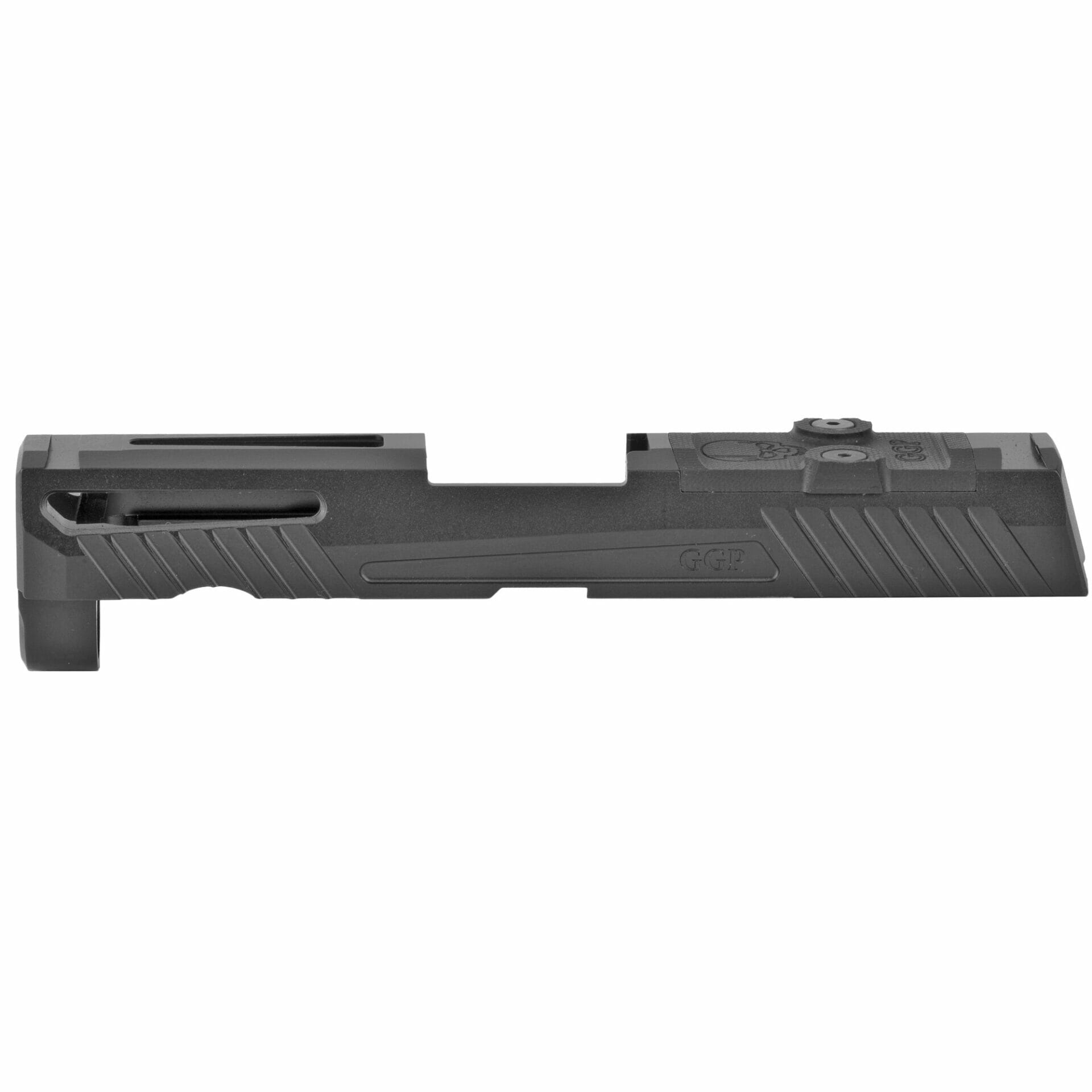 GGPGGP320CBLK1_1_HR Grey Ghost Precision Stripped Slide, For Sig P320 Compact, Dual Optic Cutout Compatible With Leupold DeltaPoint Pro, Trijicon RMR, Or Sig Romeo1 With Supplied Shim Plate (Correct Length screws Included), Comes With A Custom G10 Cover Plate And Proper Screws For Use Without Optic Installed, Version 1 Slide Pattern, Black DLC Finish GGP320-C-BLK-1 - Image 1